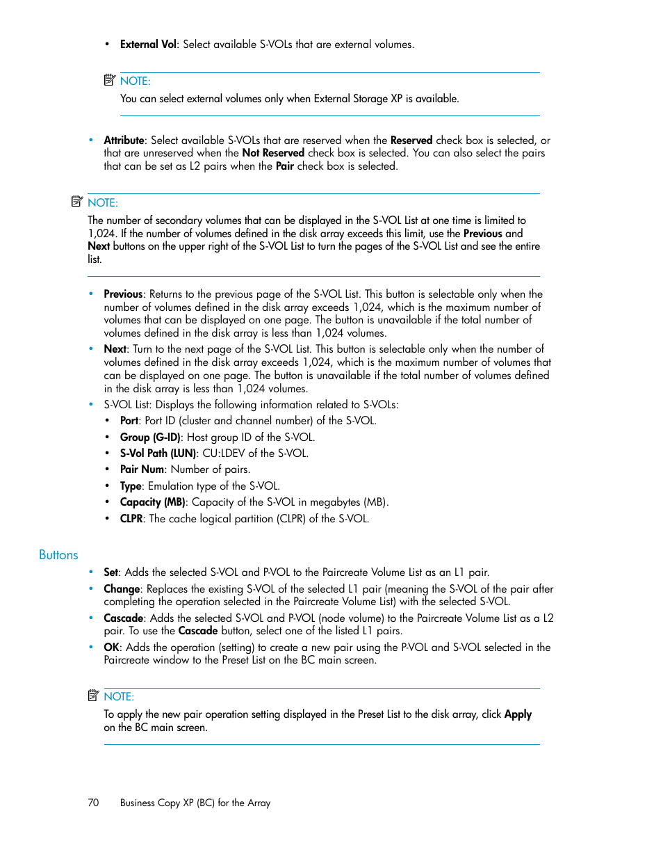 Buttons | HP XP Business Copy Software User Manual | Page 70 / 98