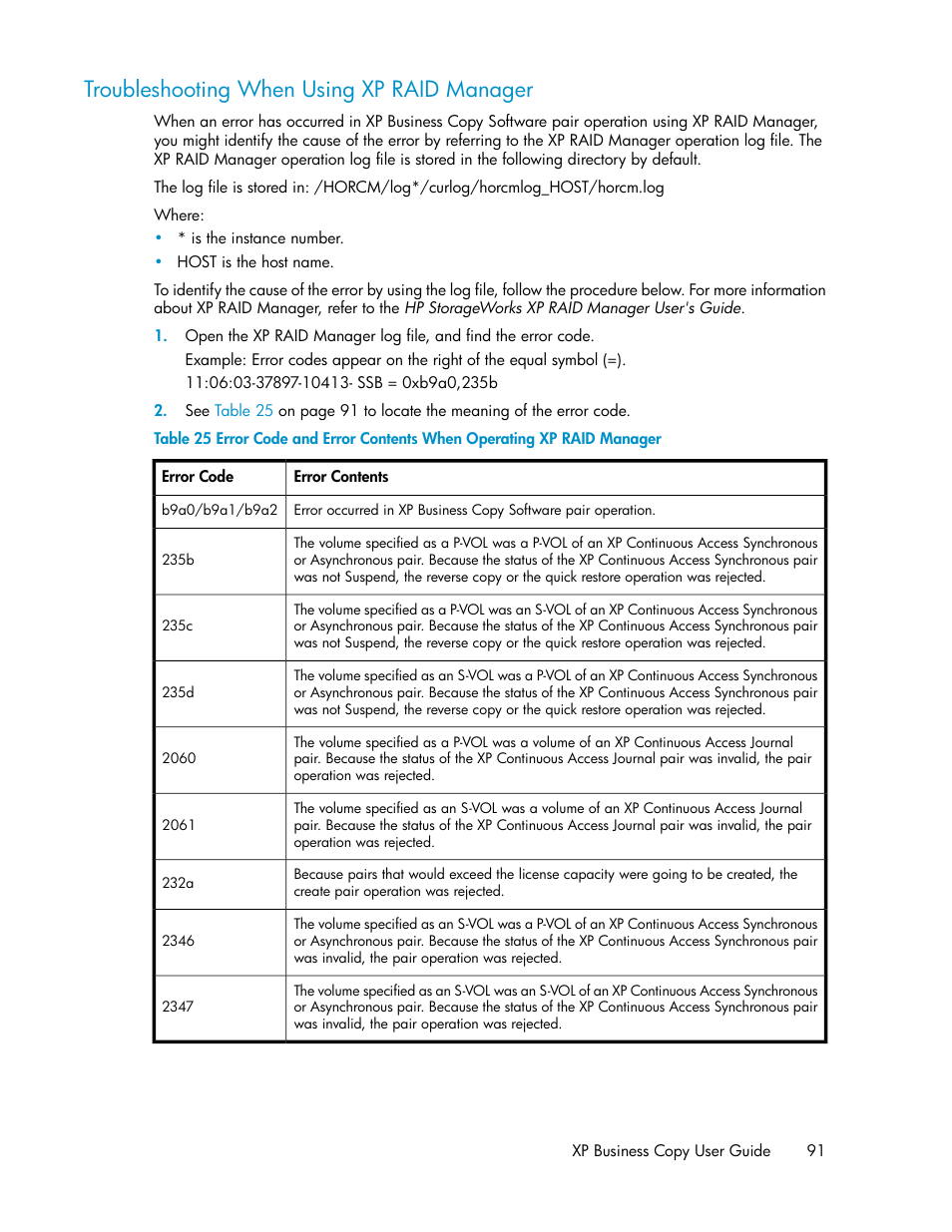 Troubleshooting when using xp raid manager | HP XP Business Copy Software User Manual | Page 91 / 98