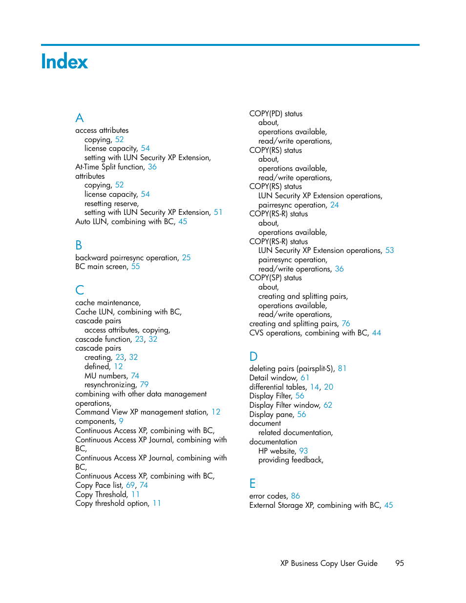 Index | HP XP Business Copy Software User Manual | Page 95 / 98