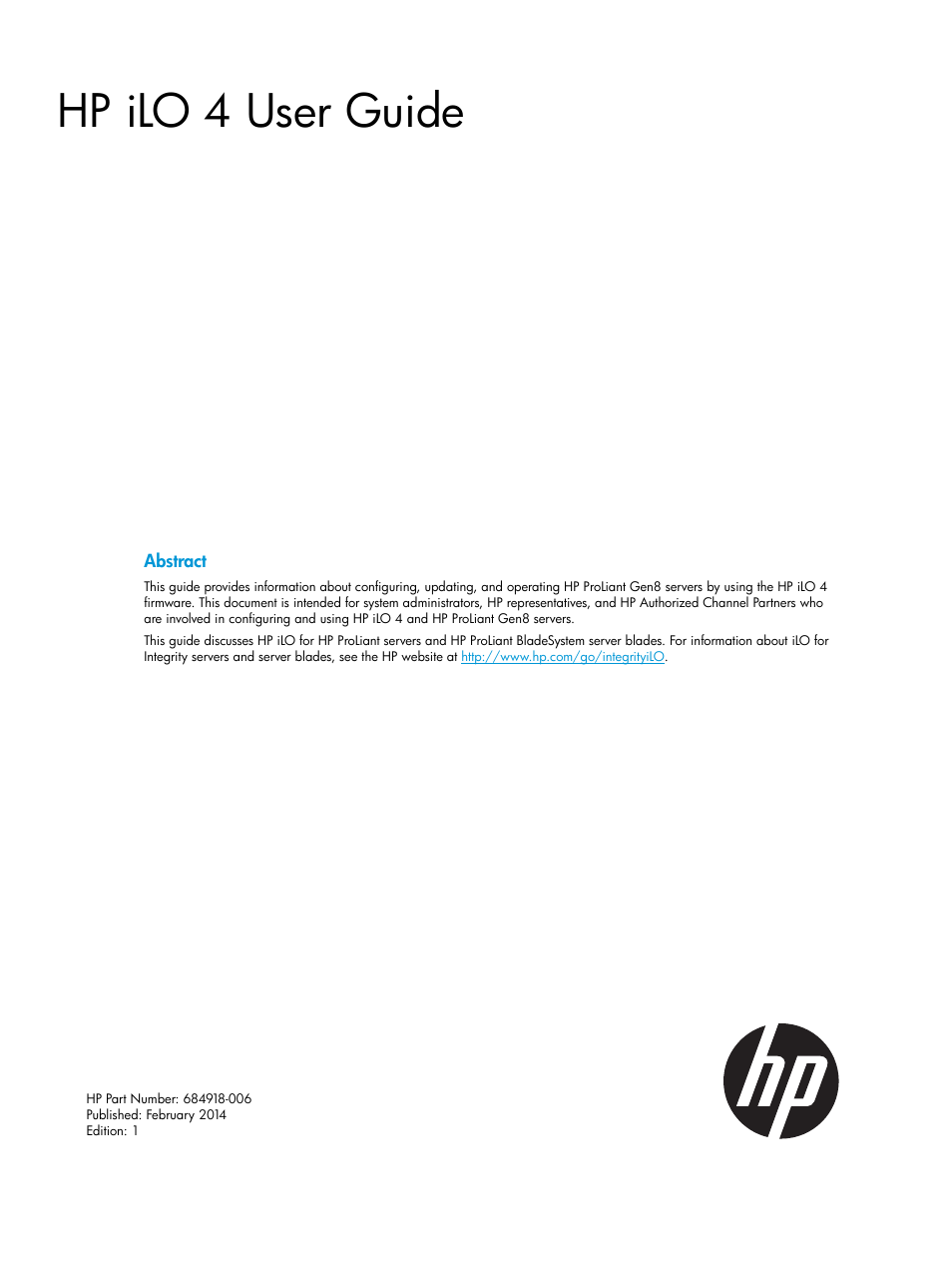 HP Integrated Lights-Out 4 User Manual | 356 pages