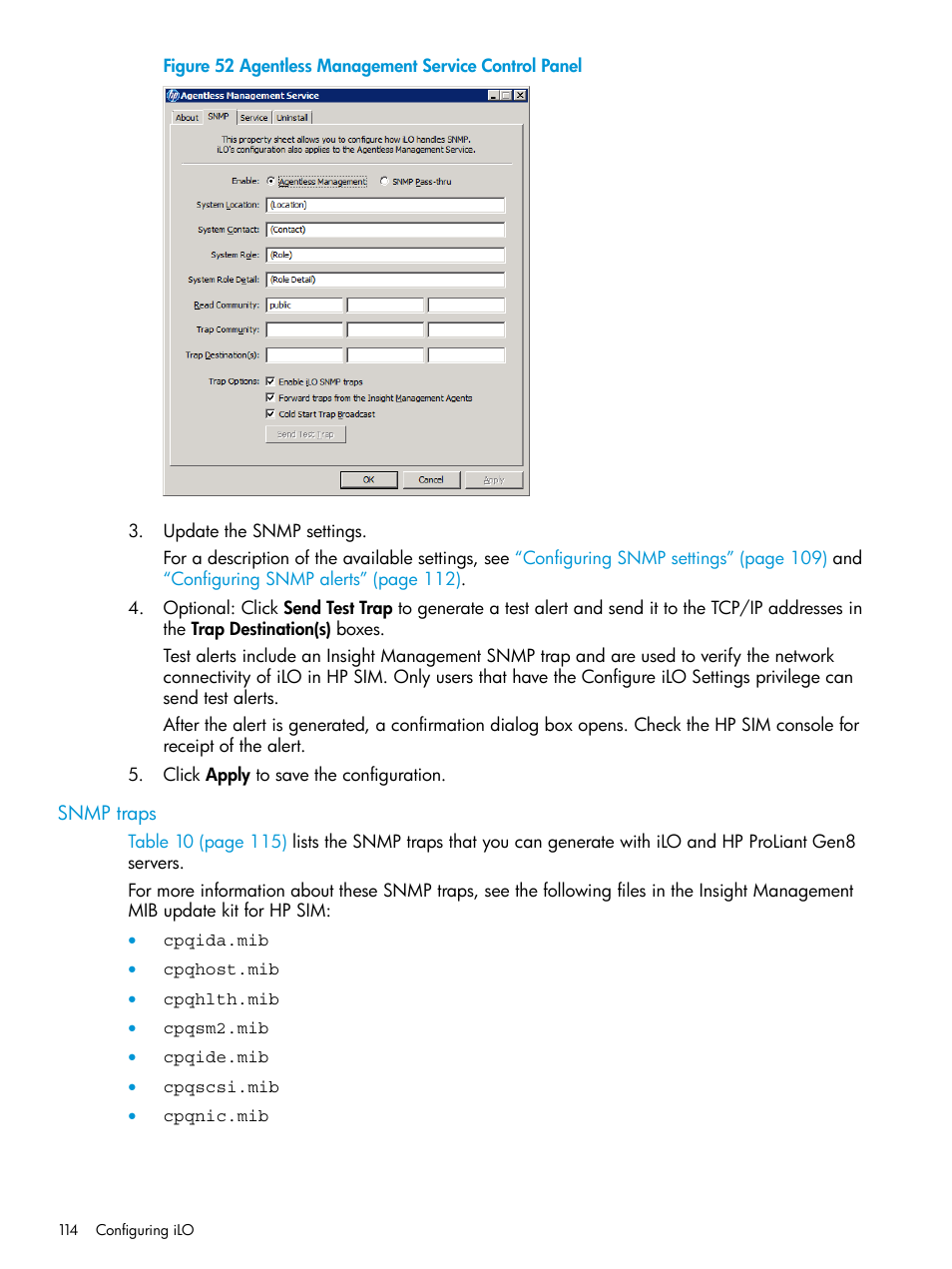 Snmp traps | HP Integrated Lights-Out 4 User Manual | Page 114 / 356