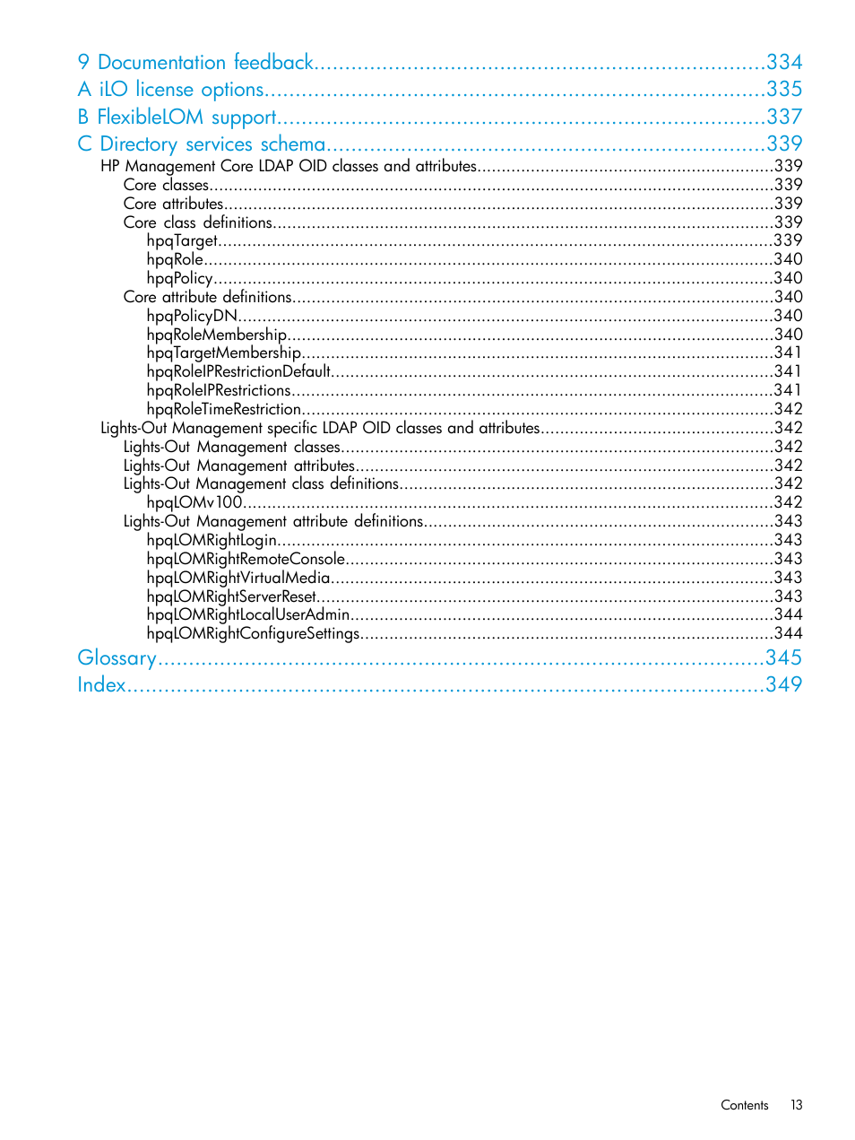Glossary index | HP Integrated Lights-Out 4 User Manual | Page 13 / 356