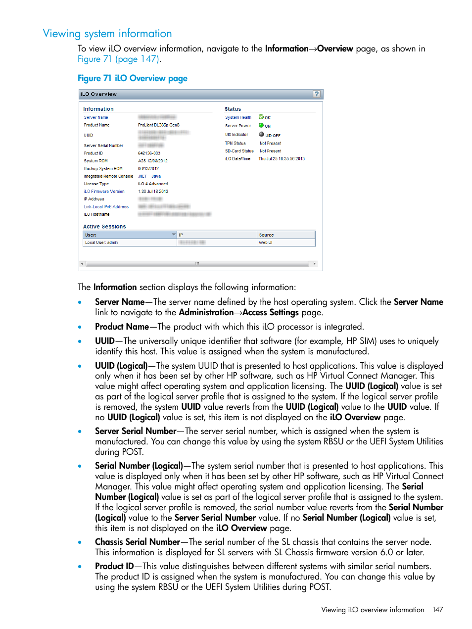 Viewing system information | HP Integrated Lights-Out 4 User Manual | Page 147 / 356