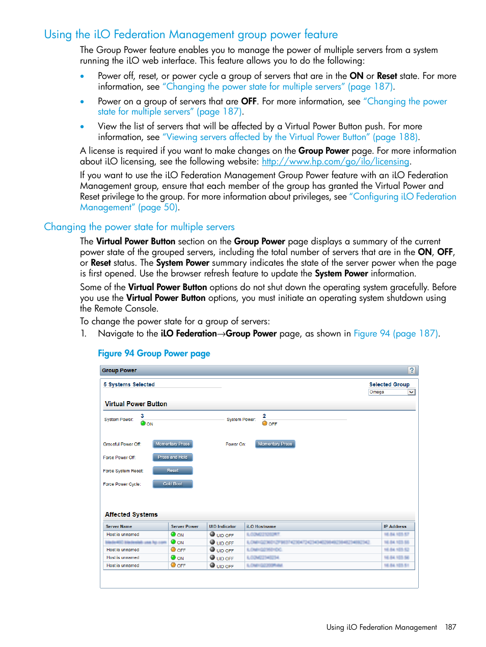 Changing the power state for multiple servers | HP Integrated Lights-Out 4 User Manual | Page 187 / 356