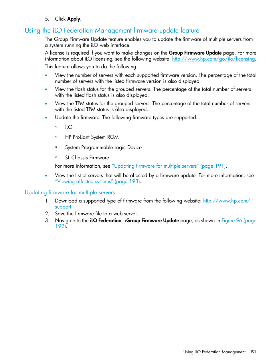 Updating firmware for multiple servers | HP Integrated Lights-Out 4 User Manual | Page 191 / 356