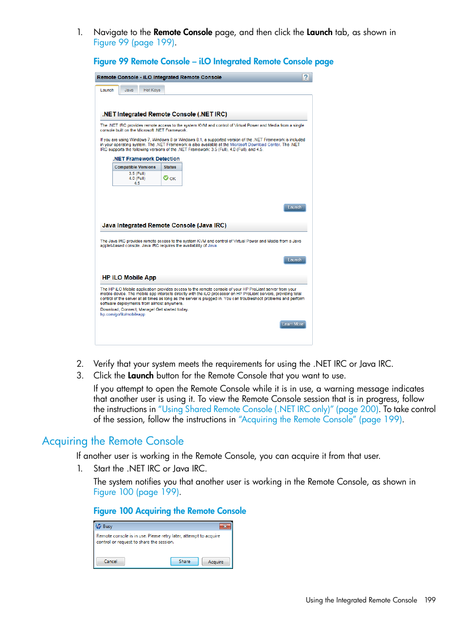 Acquiring the remote console | HP Integrated Lights-Out 4 User Manual | Page 199 / 356