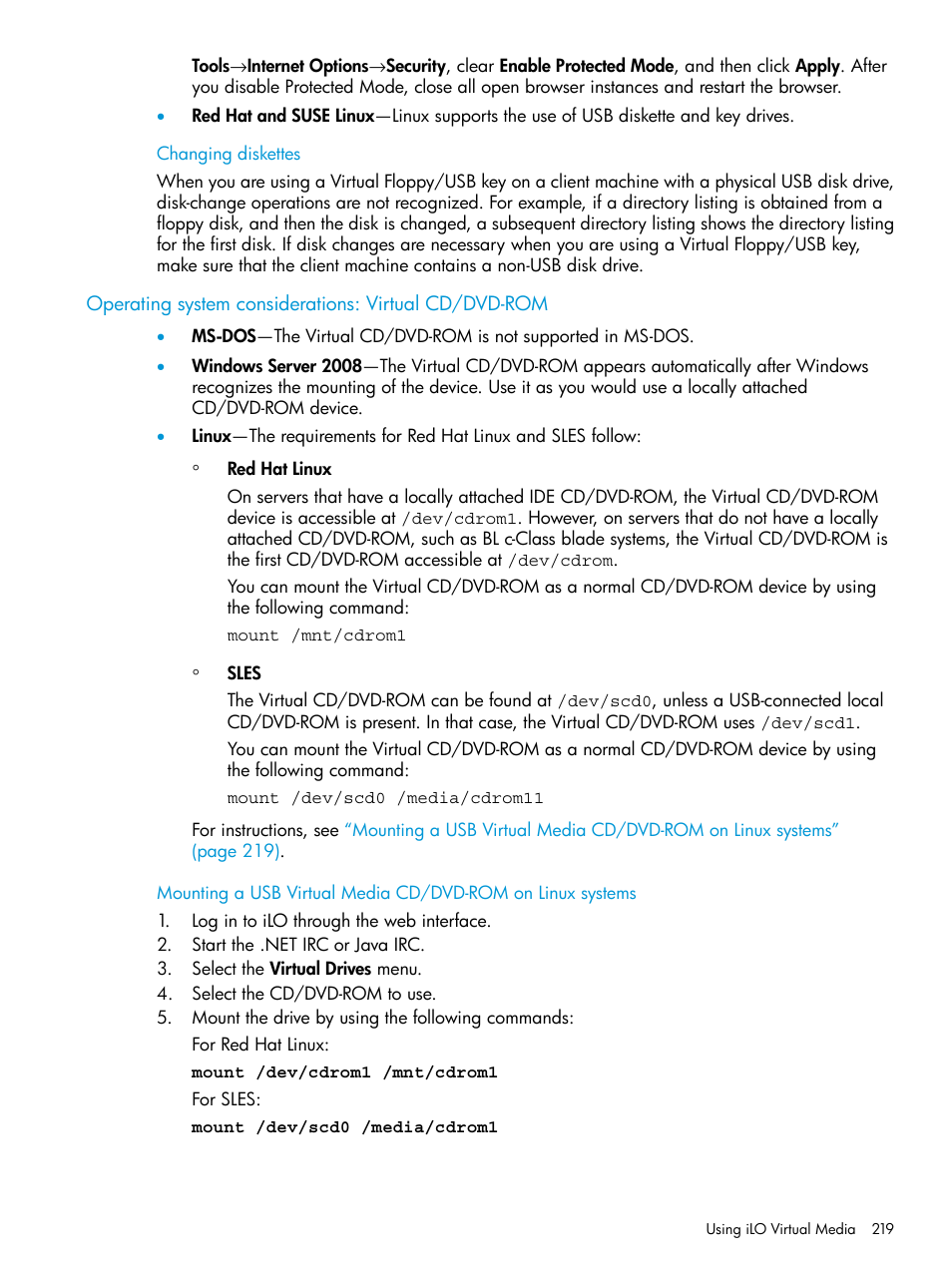 Changing diskettes | HP Integrated Lights-Out 4 User Manual | Page 219 / 356