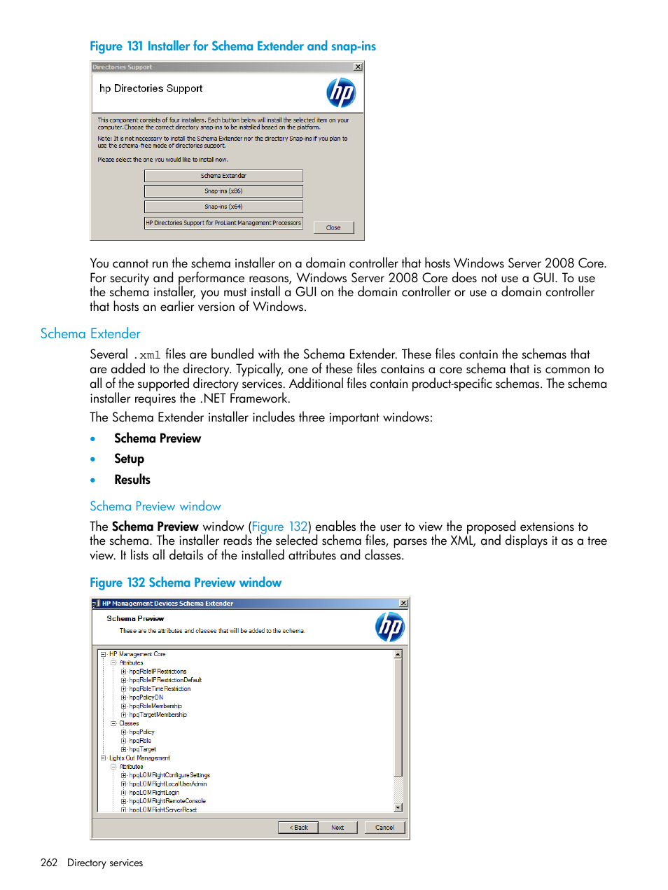 Schema extender, Schema preview window | HP Integrated Lights-Out 4 User Manual | Page 262 / 356