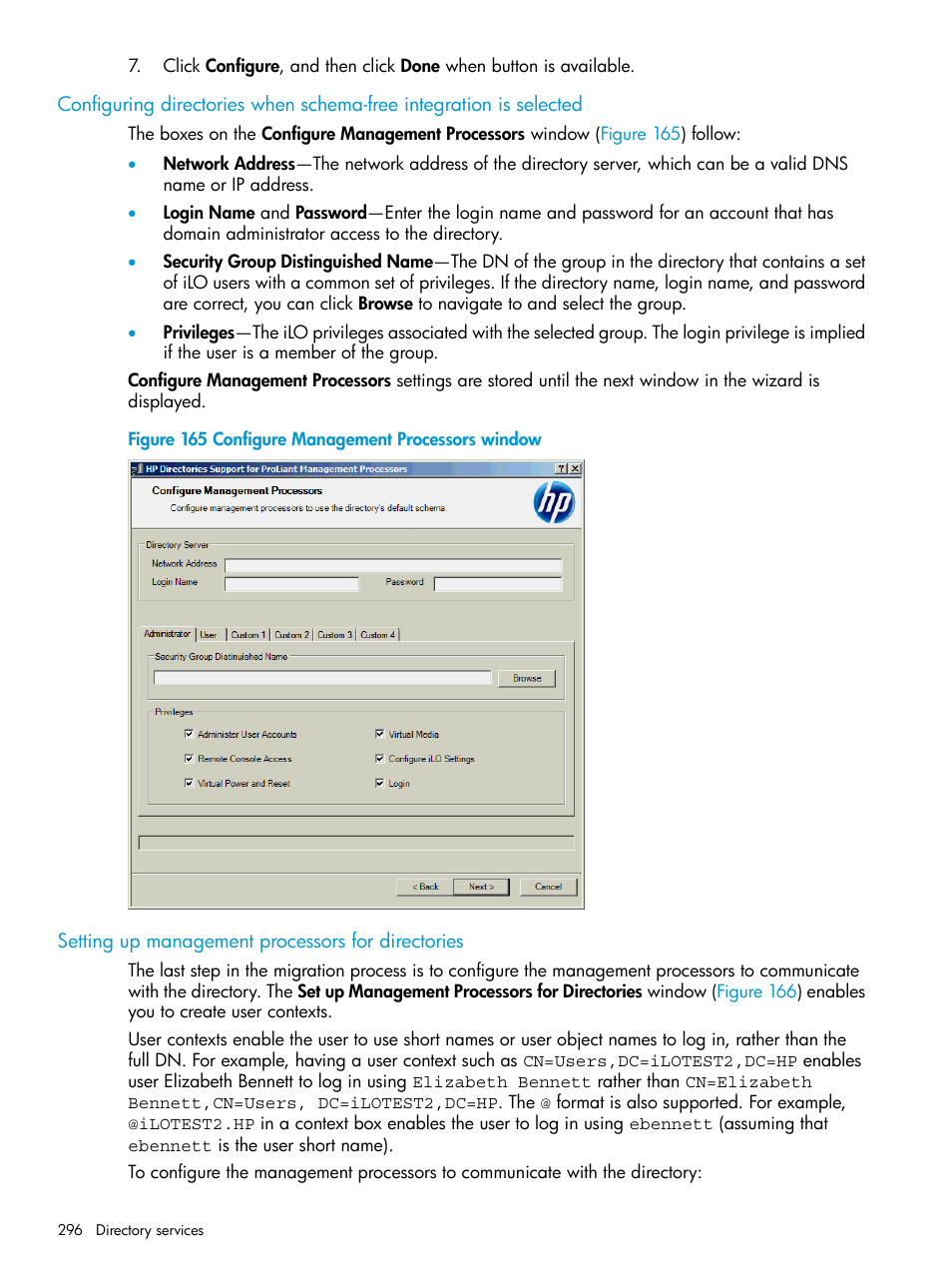 Setting up management processors for directories | HP Integrated Lights-Out 4 User Manual | Page 296 / 356