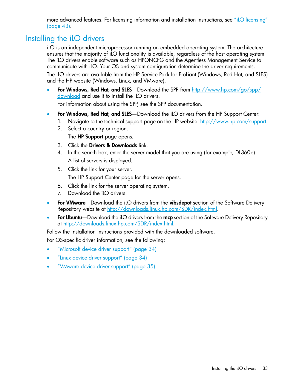 Installing the ilo drivers | HP Integrated Lights-Out 4 User Manual | Page 33 / 356