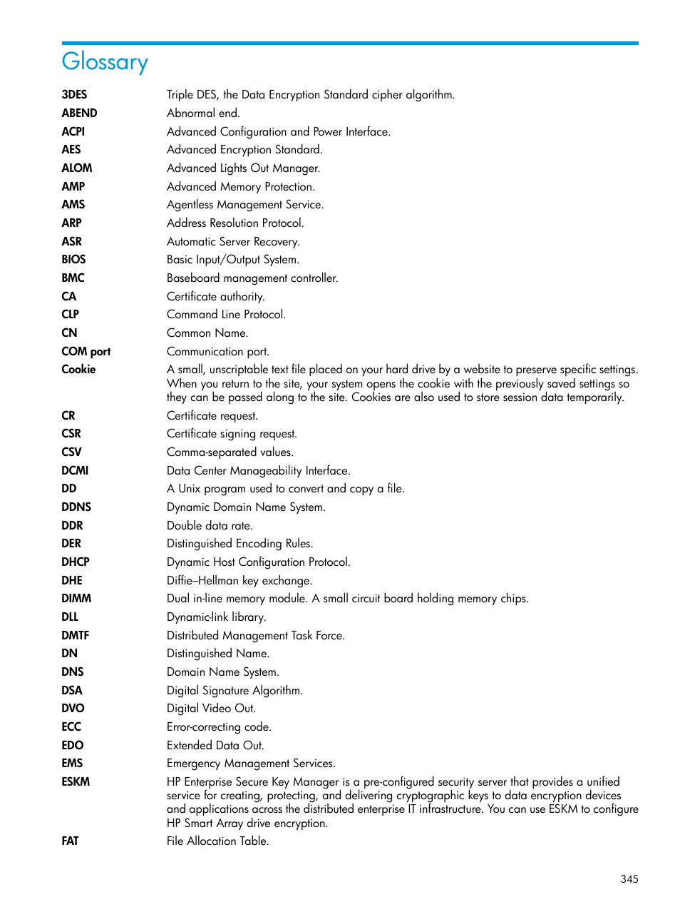 Glossary | HP Integrated Lights-Out 4 User Manual | Page 345 / 356