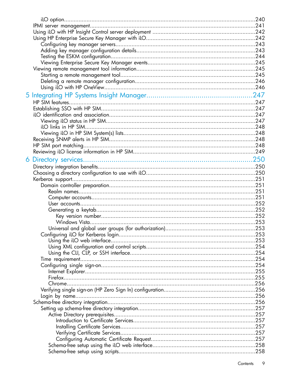 5 integrating hp systems insight manager, 6 directory services | HP Integrated Lights-Out 4 User Manual | Page 9 / 356