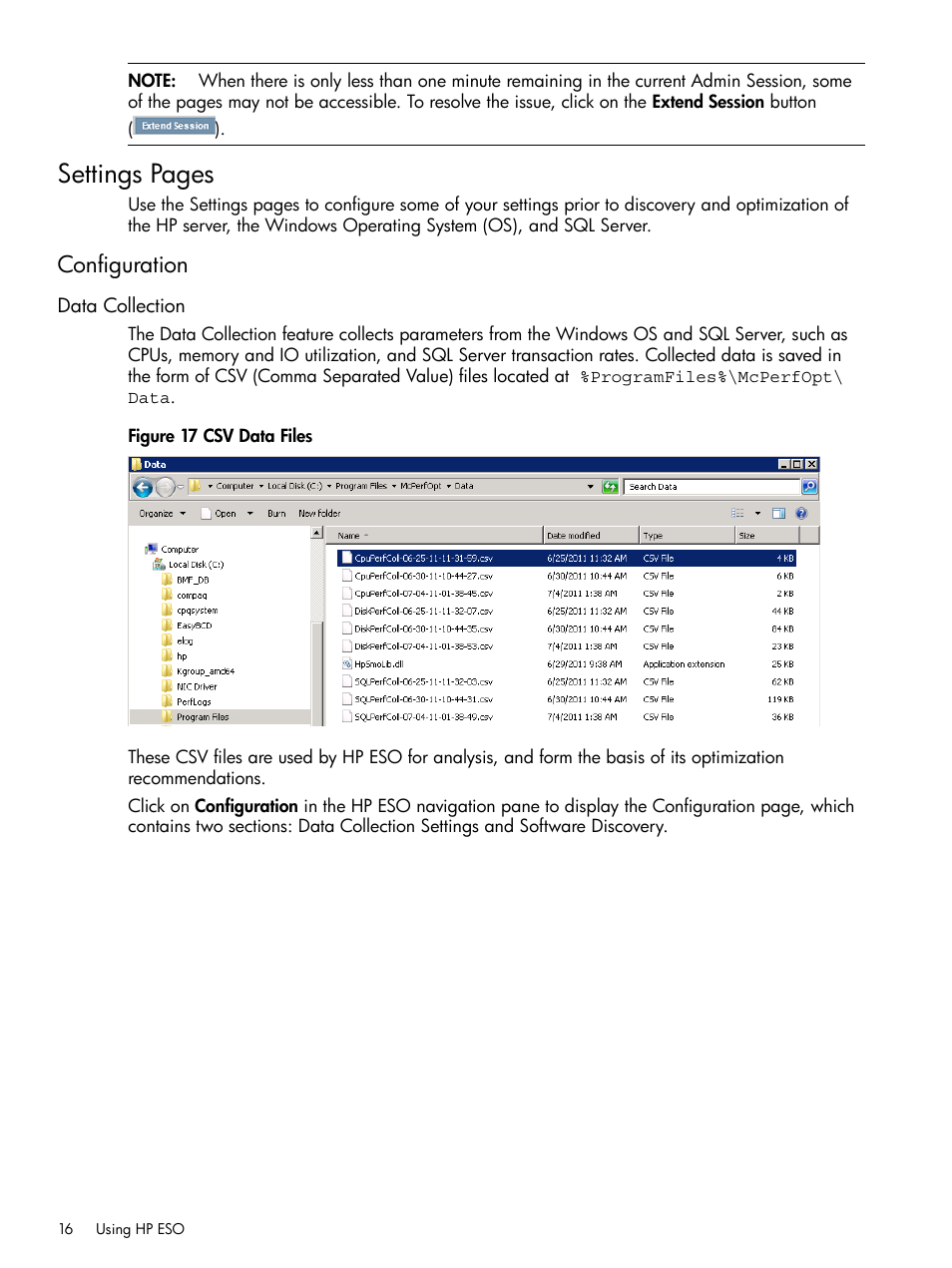 Configuration, Data collection, Settings pages | HP ProLiant DL980 G7 Server User Manual | Page 16 / 35