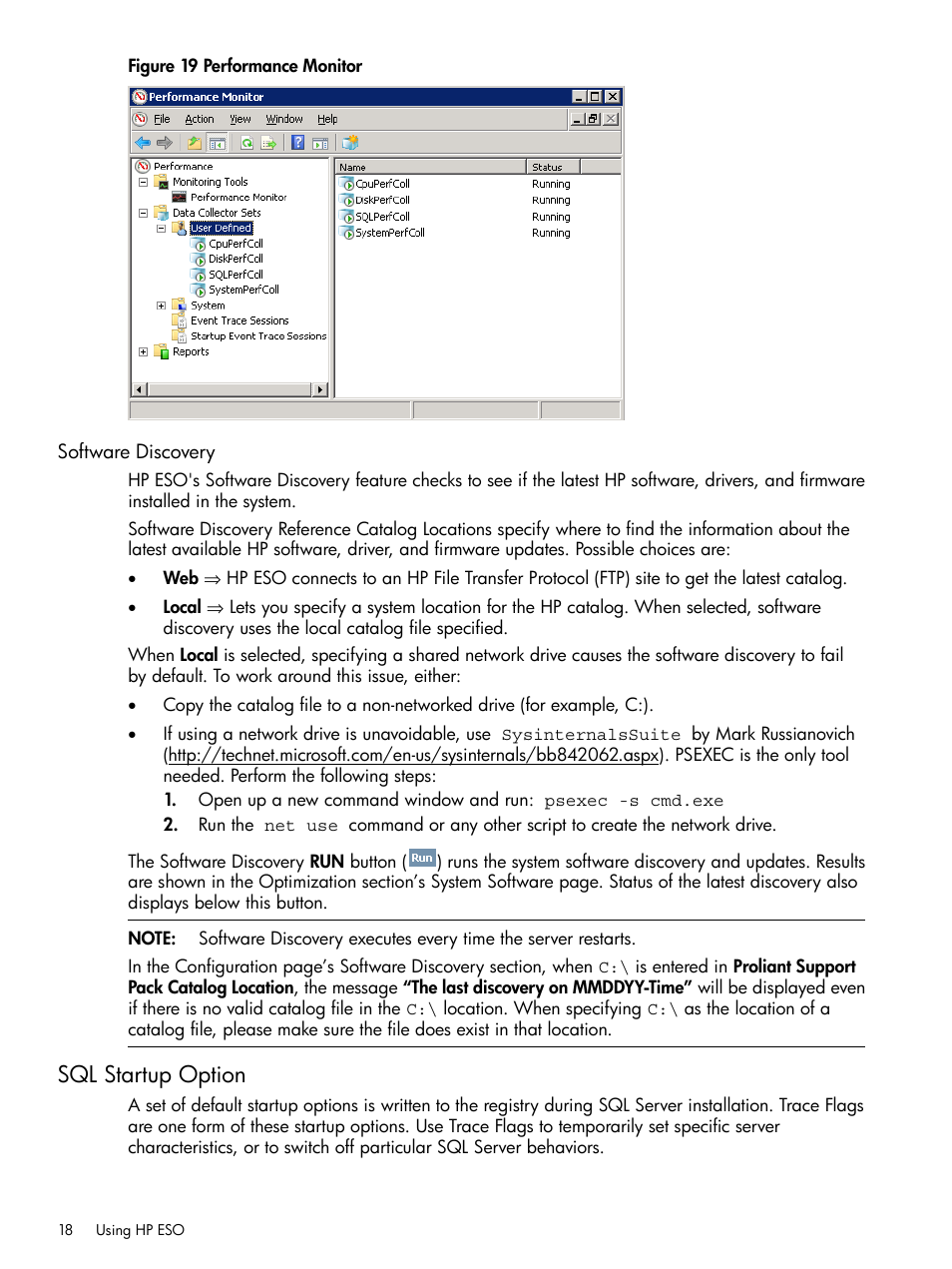 Software discovery, Sql startup option | HP ProLiant DL980 G7 Server User Manual | Page 18 / 35