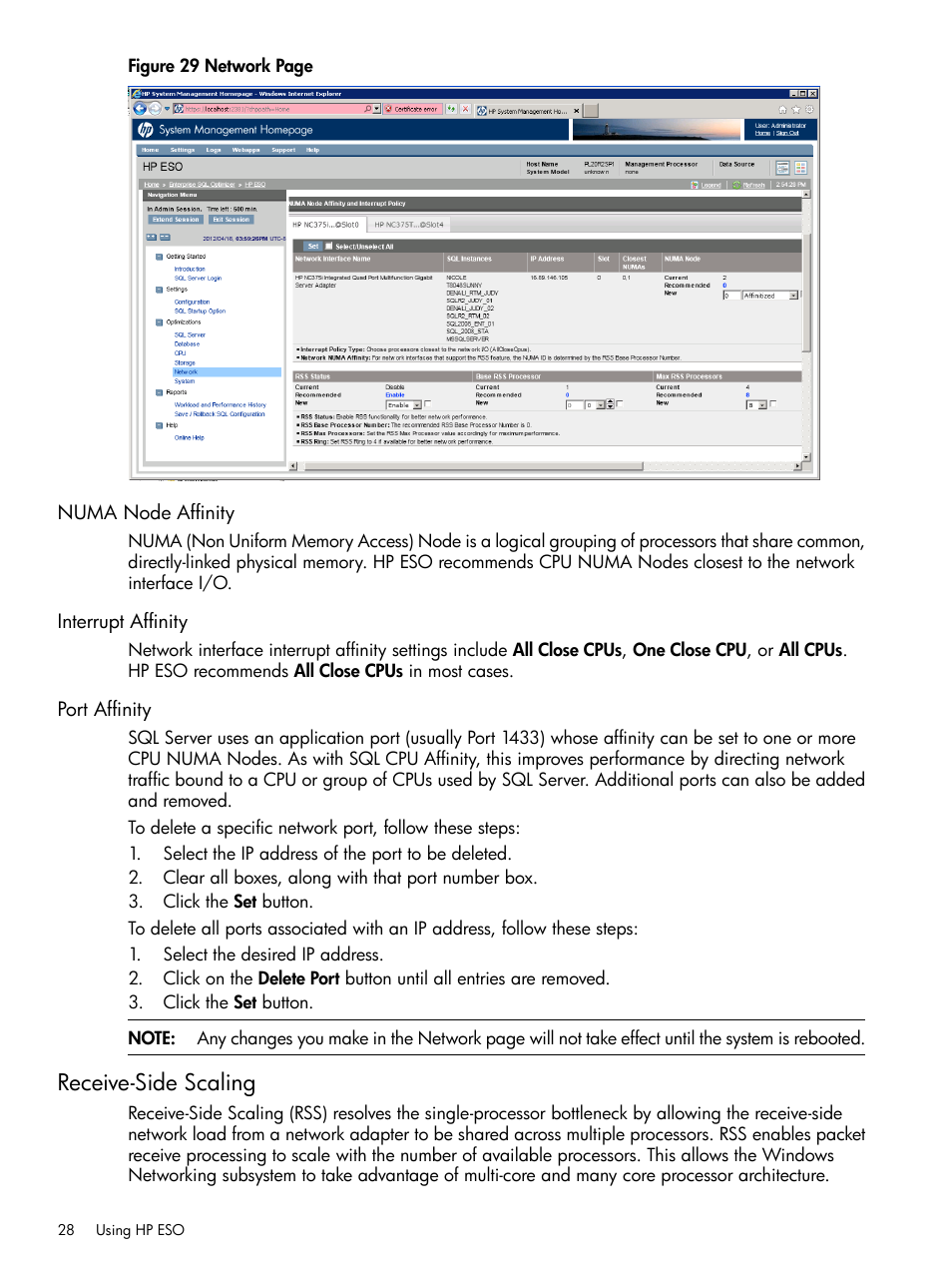 Numa node affinity, Interrupt affinity, Port affinity | Receive-side scaling | HP ProLiant DL980 G7 Server User Manual | Page 28 / 35