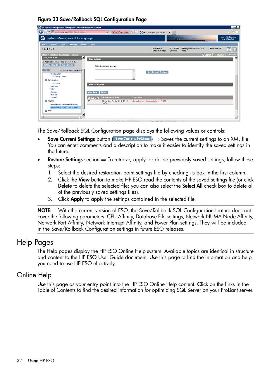 Online help, Help pages | HP ProLiant DL980 G7 Server User Manual | Page 32 / 35