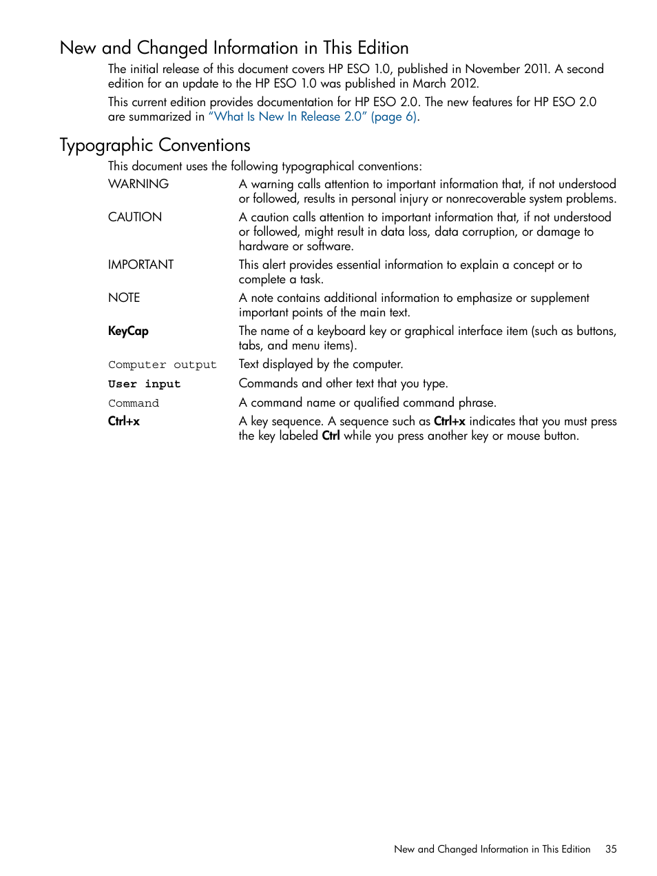 New and changed information in this edition, Typographic conventions | HP ProLiant DL980 G7 Server User Manual | Page 35 / 35