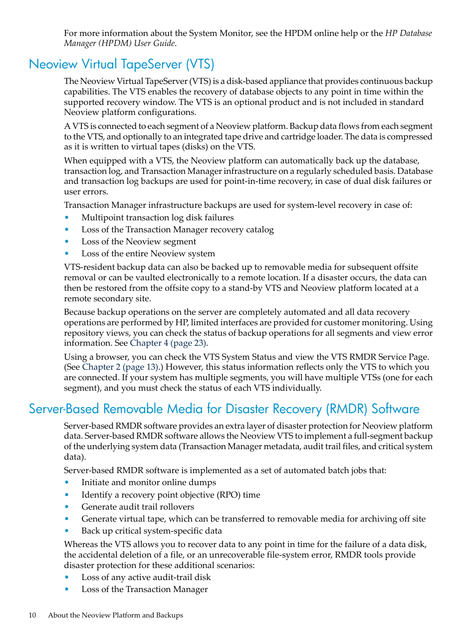 Neoview virtual tapeserver (vts) | HP Neoview Release 2.5 Software User Manual | Page 10 / 36