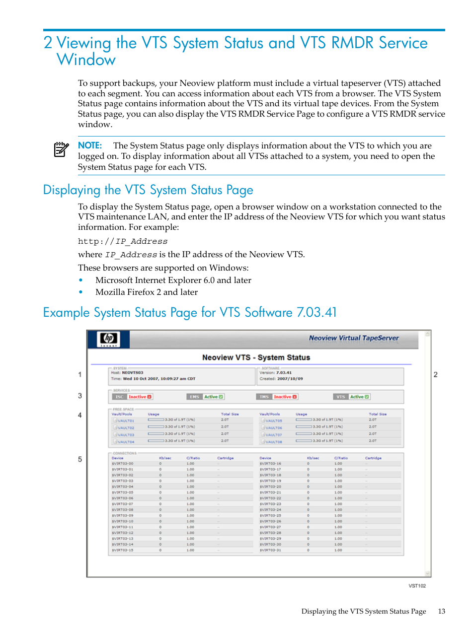 Displaying the vts system status page | HP Neoview Release 2.5 Software User Manual | Page 13 / 36