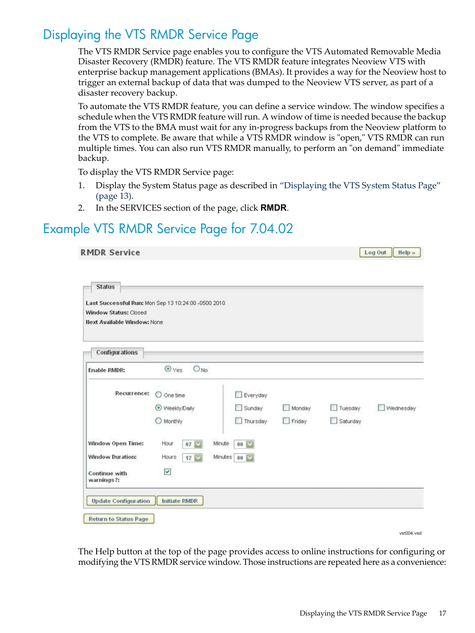 Displaying the vts rmdr service page | HP Neoview Release 2.5 Software User Manual | Page 17 / 36