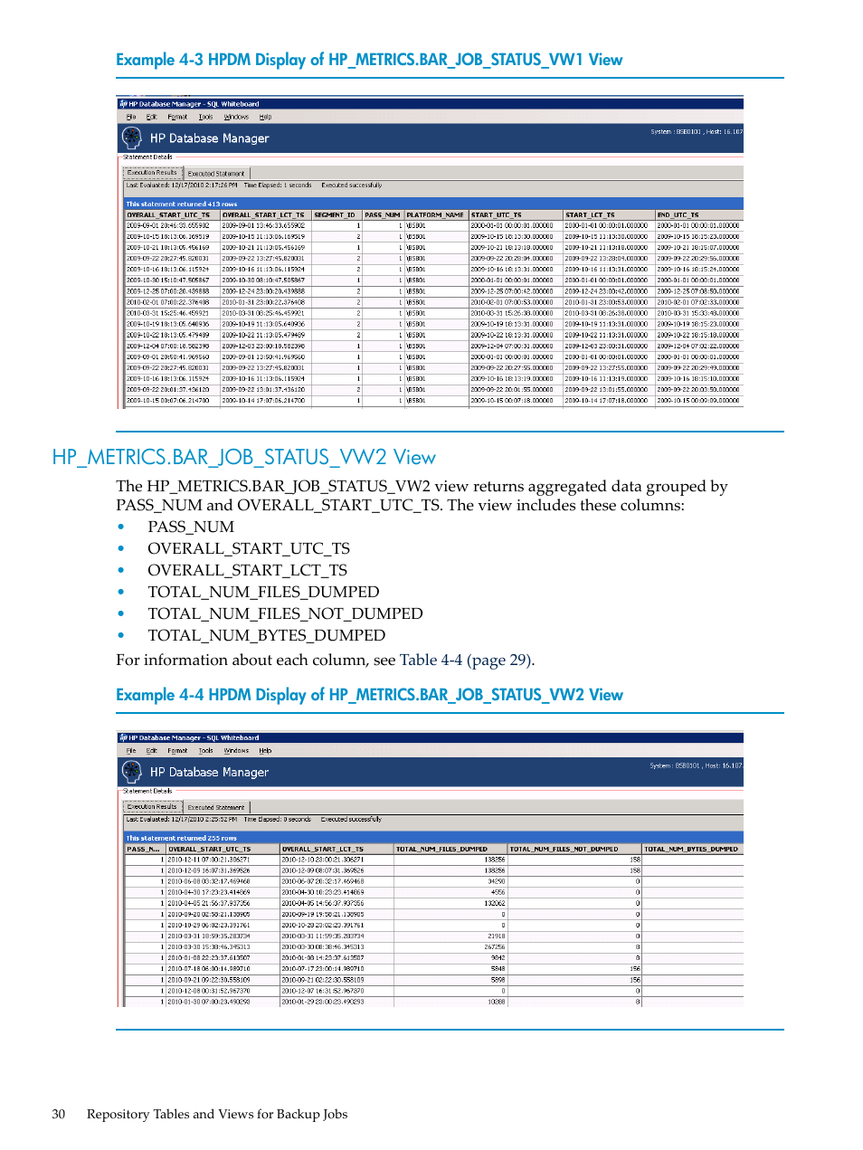 Hp_metrics.bar_job_status_vw2 view, Hpdm display of hp_metrics.bar_job_status_vw1 view, Hpdm display of hp_metrics.bar_job_status_vw2 view | HP Neoview Release 2.5 Software User Manual | Page 30 / 36