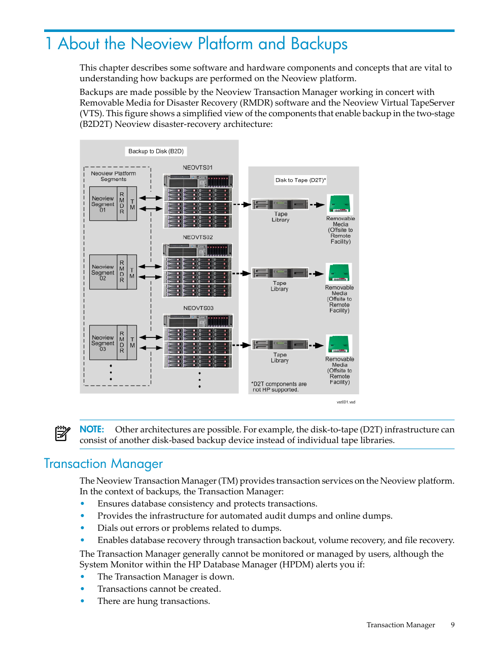 1 about the neoview platform and backups, Transaction manager | HP Neoview Release 2.5 Software User Manual | Page 9 / 36