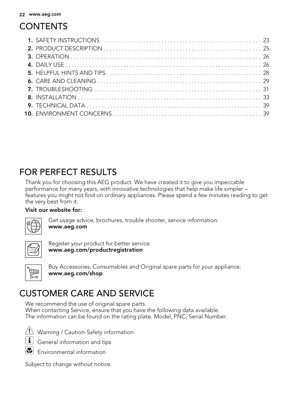 AEG S53400CSS0 User Manual | Page 22 / 84