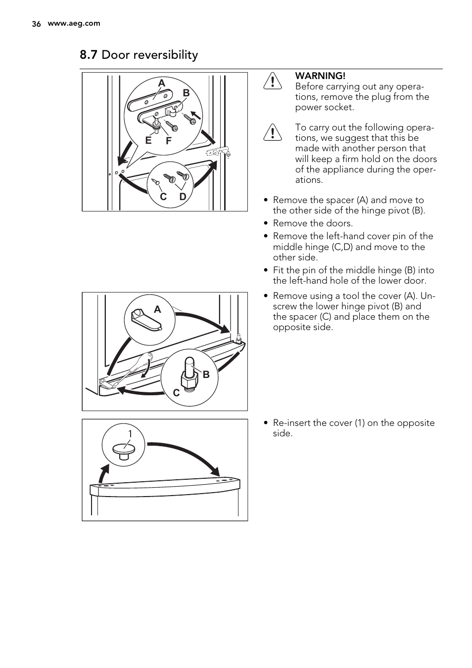 7 door reversibility | AEG S53400CSS0 User Manual | Page 36 / 84