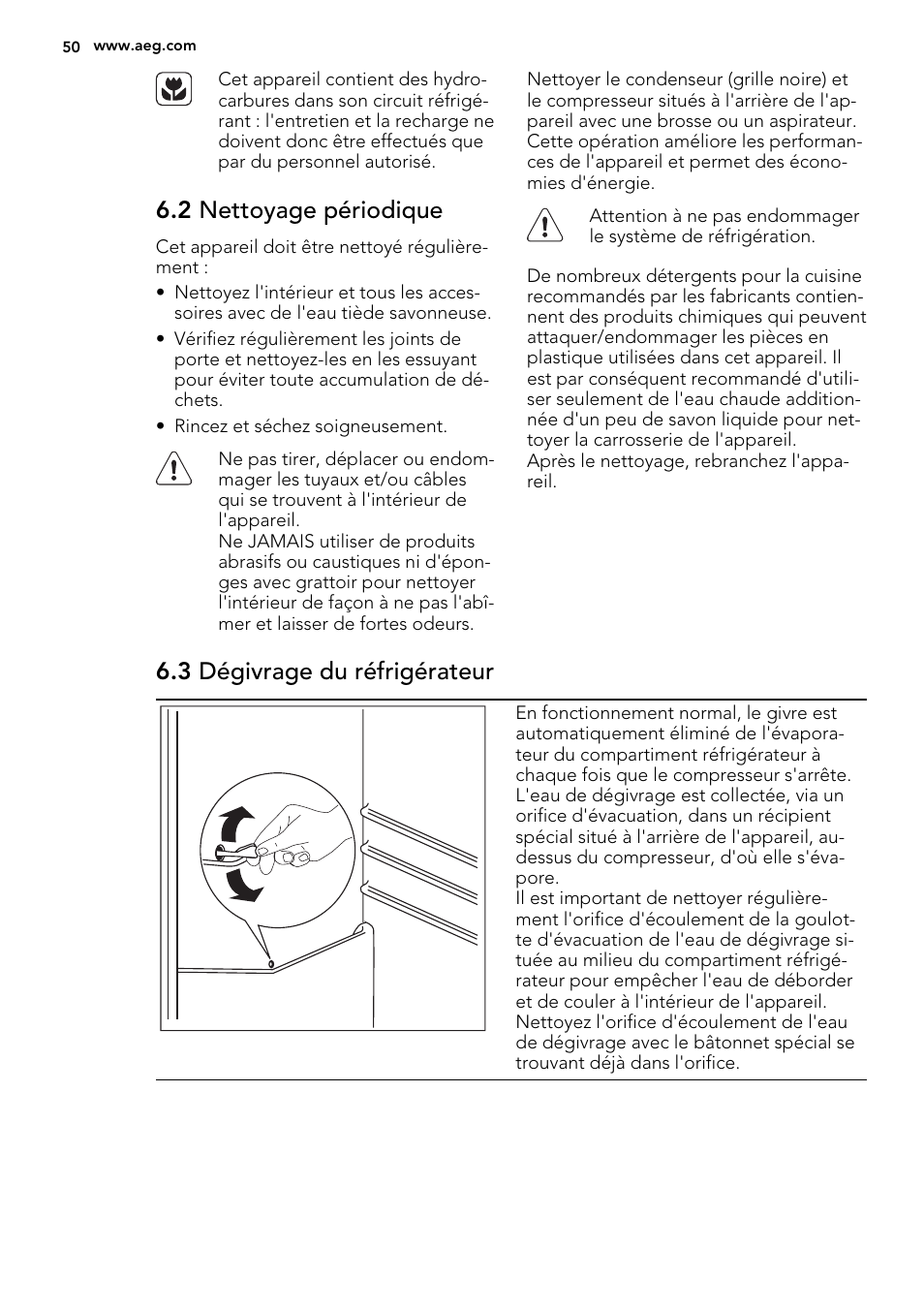 2 nettoyage périodique, 3 dégivrage du réfrigérateur | AEG S53400CSS0 User Manual | Page 50 / 84