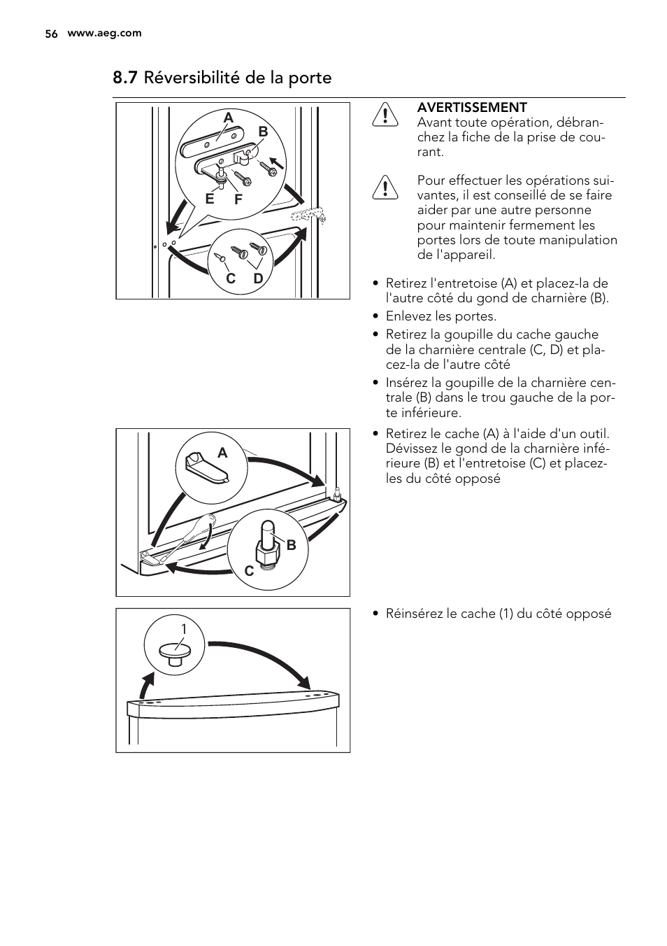 7 réversibilité de la porte | AEG S53400CSS0 User Manual | Page 56 / 84