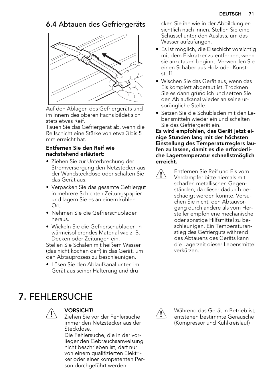 Fehlersuche, 4 abtauen des gefriergeräts | AEG S53400CSS0 User Manual | Page 71 / 84