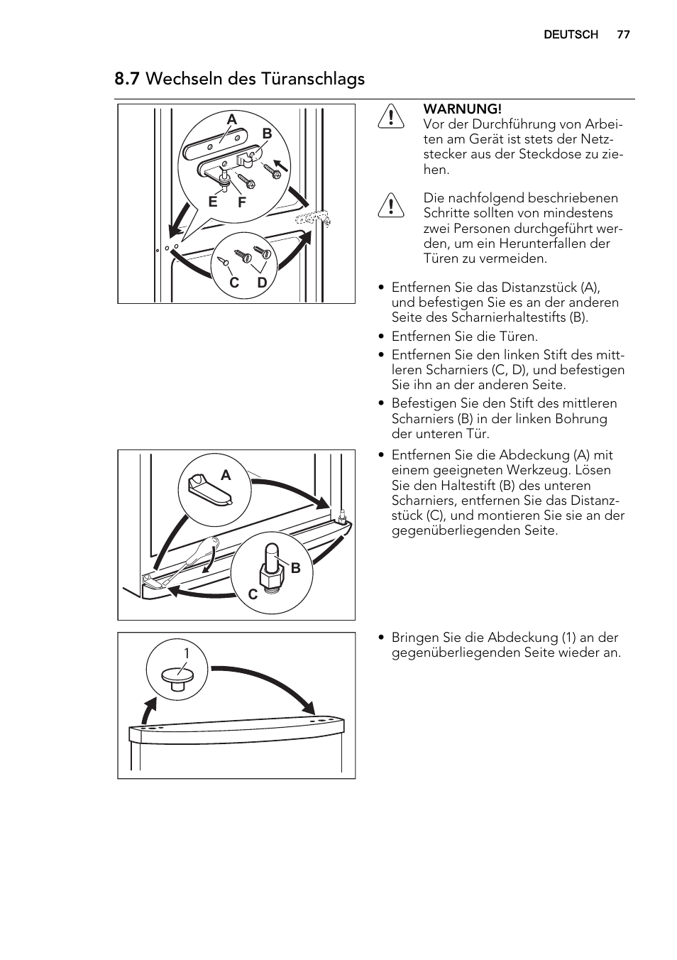 7 wechseln des türanschlags | AEG S53400CSS0 User Manual | Page 77 / 84