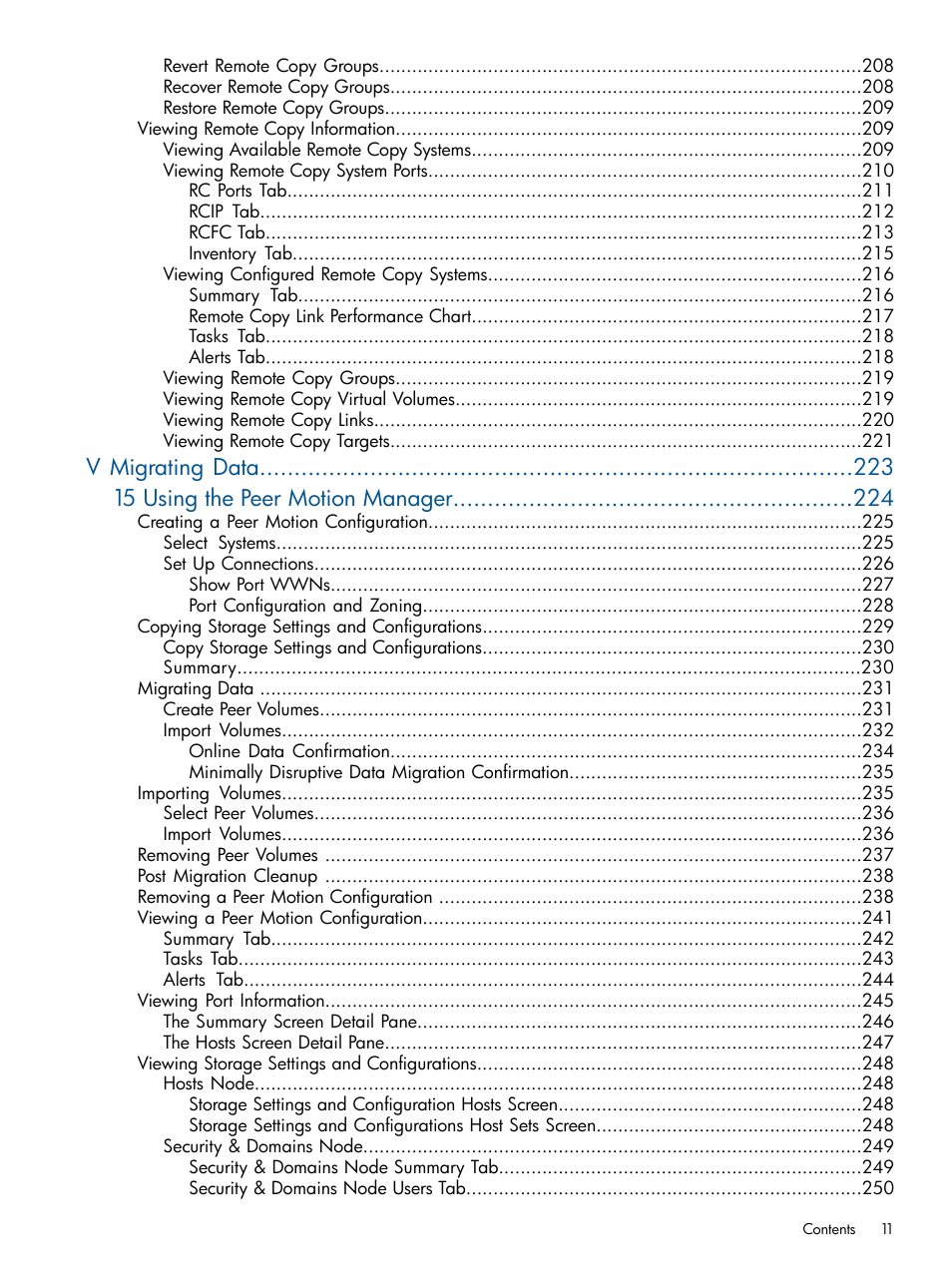 V migrating data 15 using the peer motion manager | HP 3PAR Operating System Software User Manual | Page 11 / 424