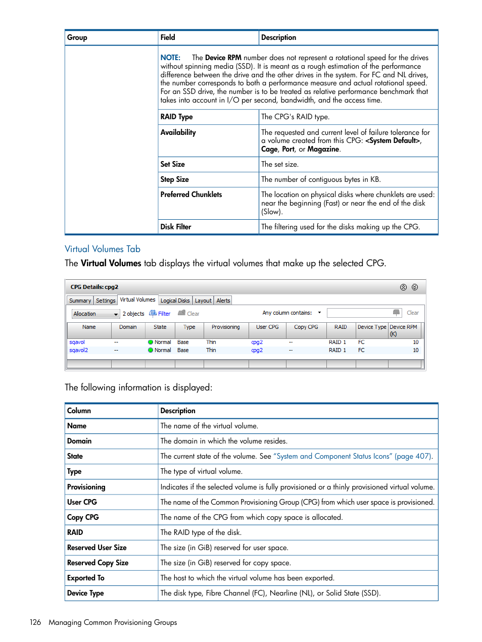 Virtual volumes tab | HP 3PAR Operating System Software User Manual | Page 126 / 424