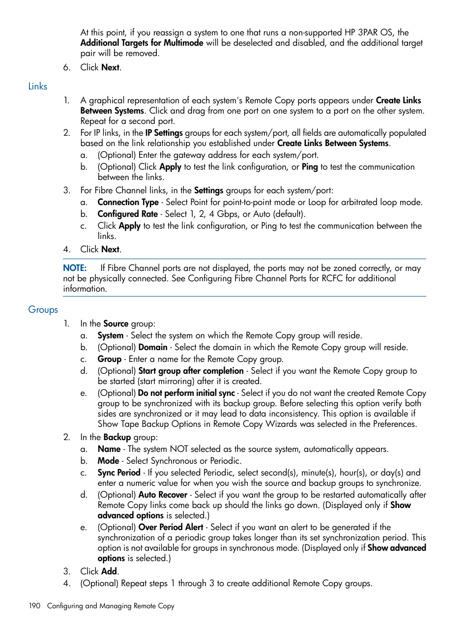 Links, Groups, Links groups | HP 3PAR Operating System Software User Manual | Page 190 / 424