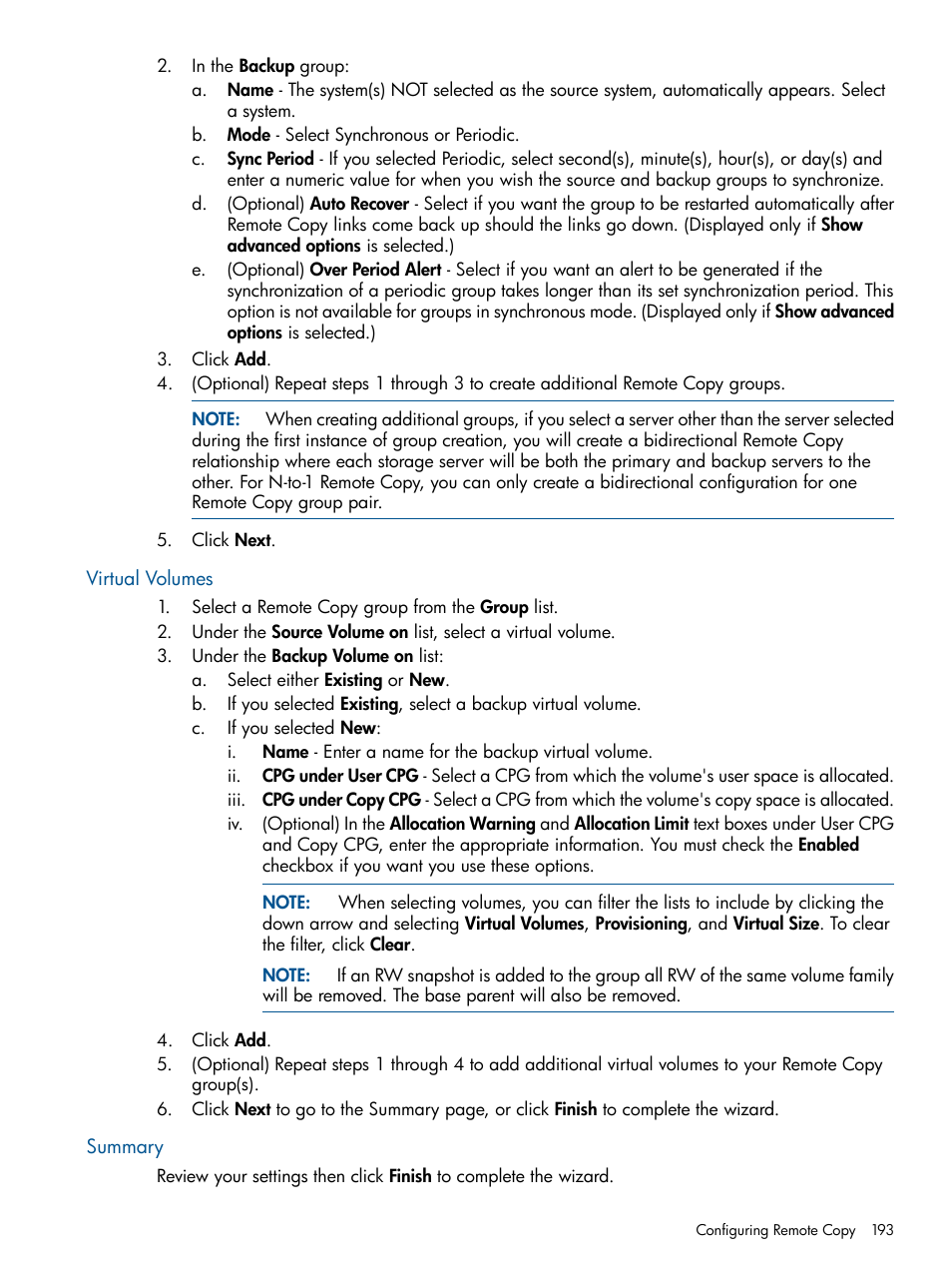 Virtual volumes, Summary, Virtual volumes summary | HP 3PAR Operating System Software User Manual | Page 193 / 424