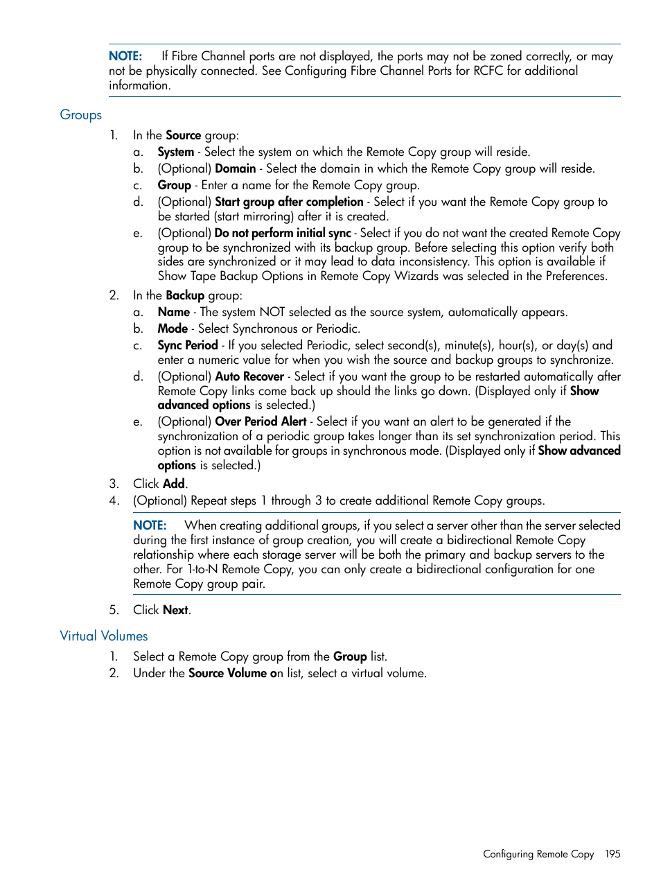 Groups, Virtual volumes, Groups virtual volumes | HP 3PAR Operating System Software User Manual | Page 195 / 424