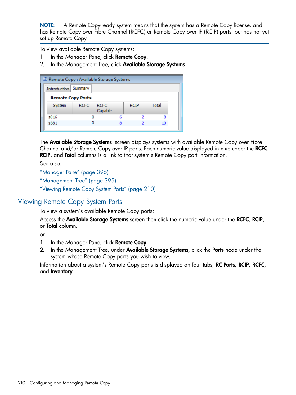 Viewing remote copy system ports | HP 3PAR Operating System Software User Manual | Page 210 / 424