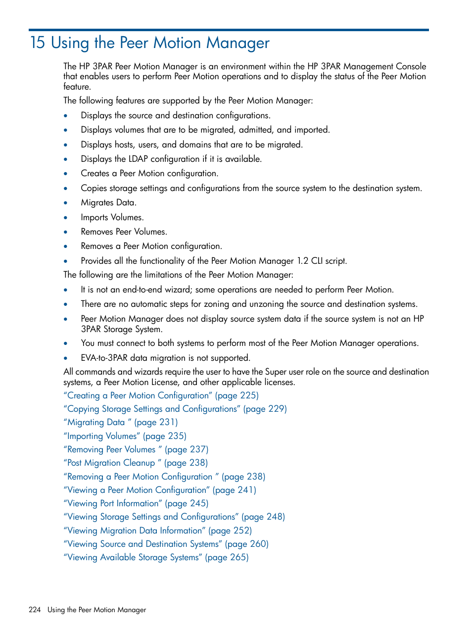 15 using the peer motion manager | HP 3PAR Operating System Software User Manual | Page 224 / 424