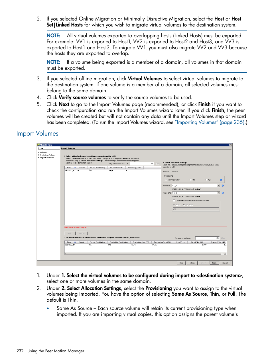 Import volumes | HP 3PAR Operating System Software User Manual | Page 232 / 424