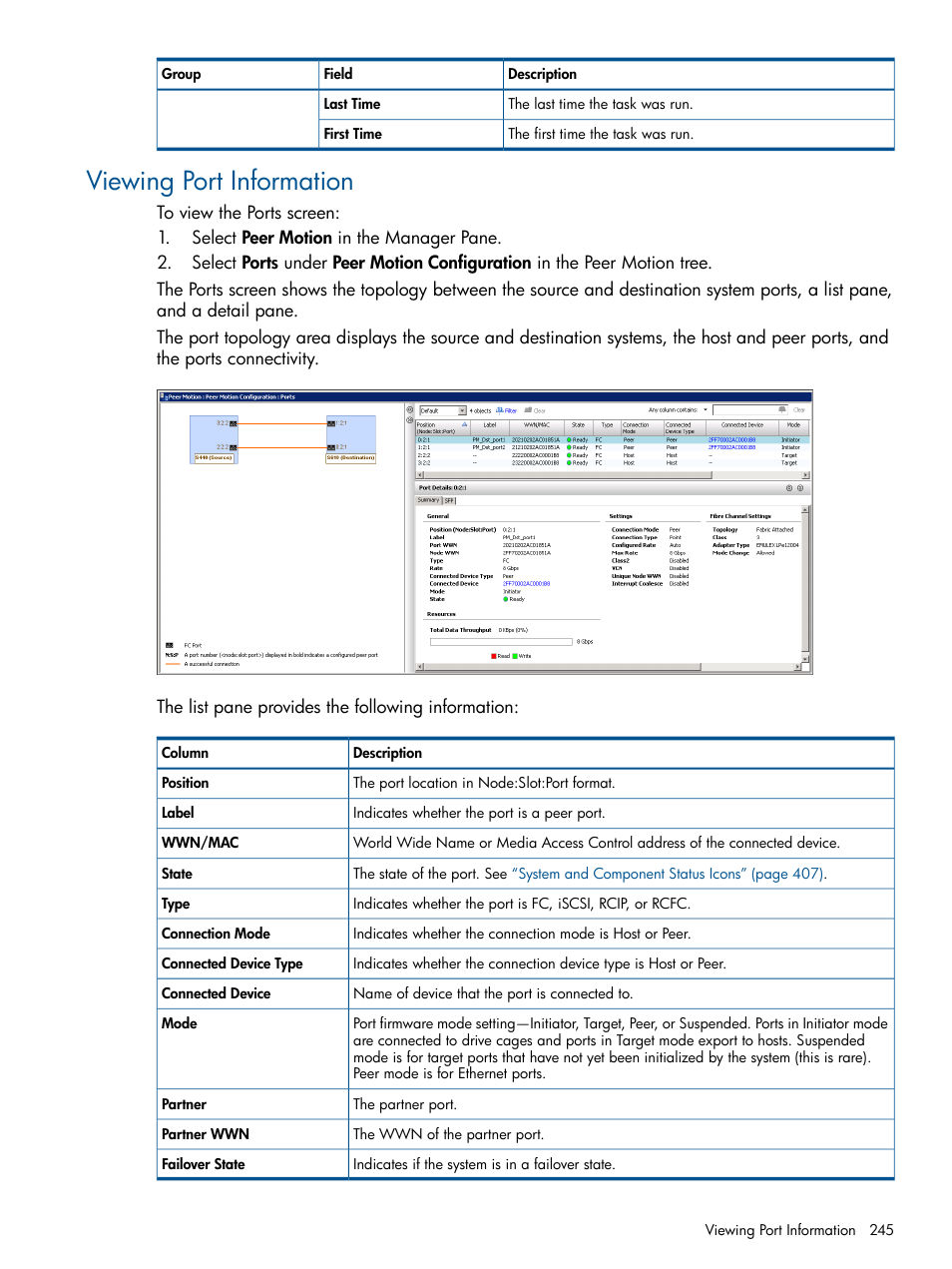 Viewing port information | HP 3PAR Operating System Software User Manual | Page 245 / 424