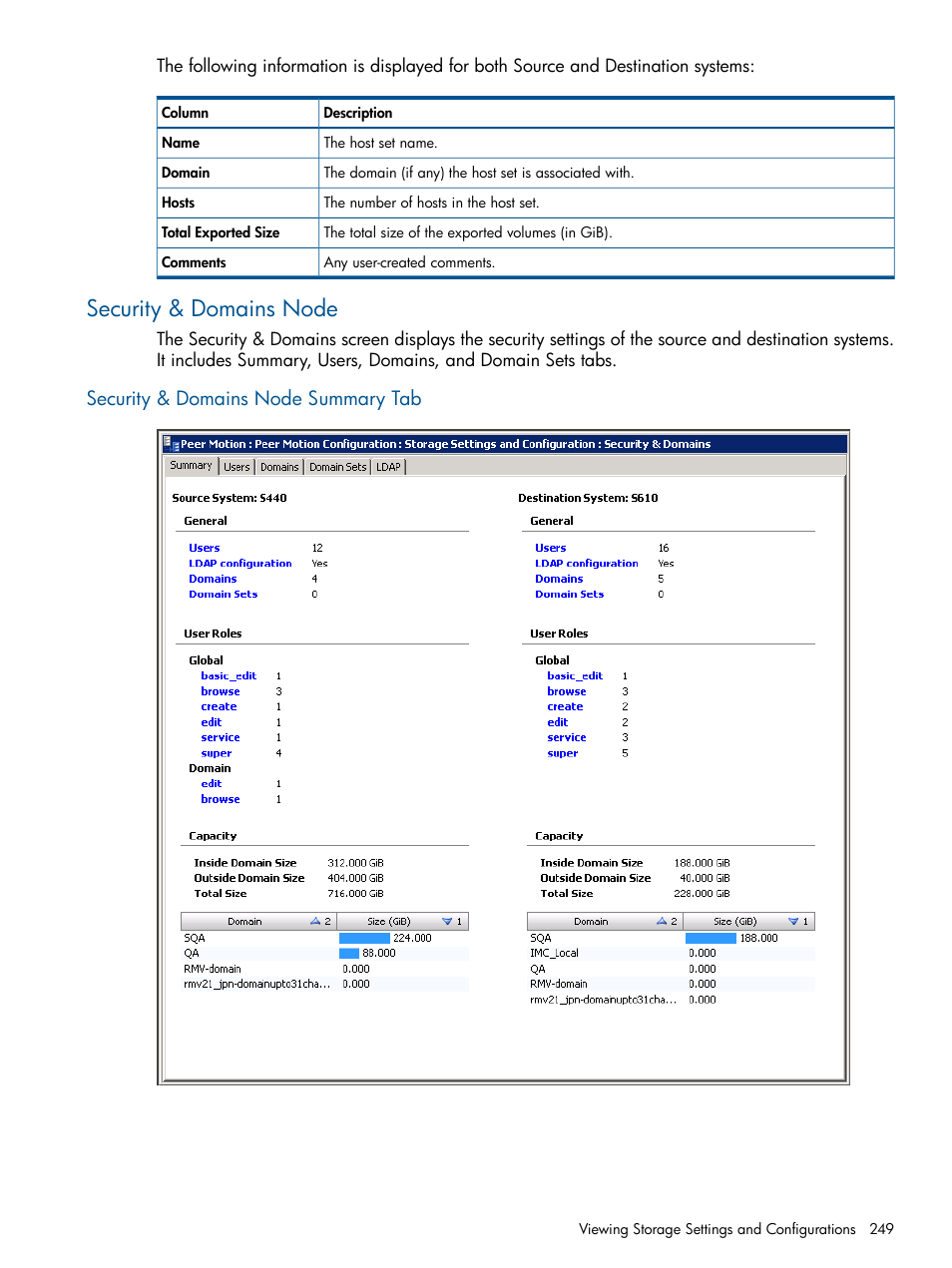 Security & domains node, Security & domains node summary tab | HP 3PAR Operating System Software User Manual | Page 249 / 424