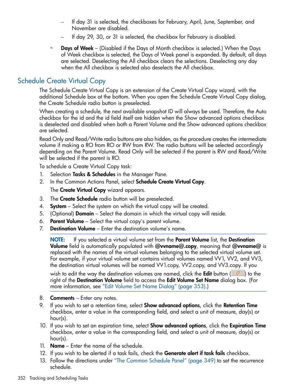 Schedule create virtual copy | HP 3PAR Operating System Software User Manual | Page 352 / 424
