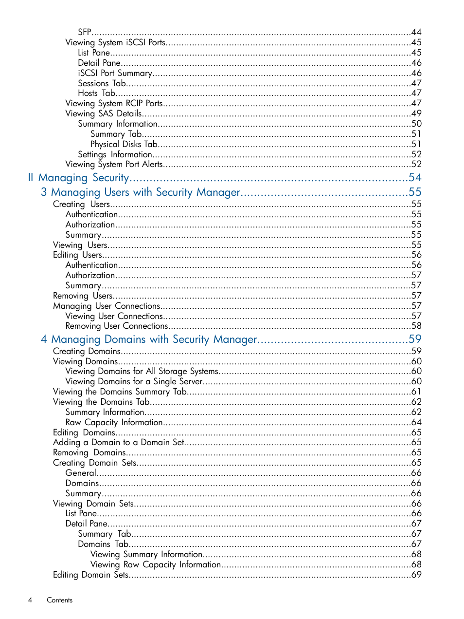 4 managing domains with security manager | HP 3PAR Operating System Software User Manual | Page 4 / 424