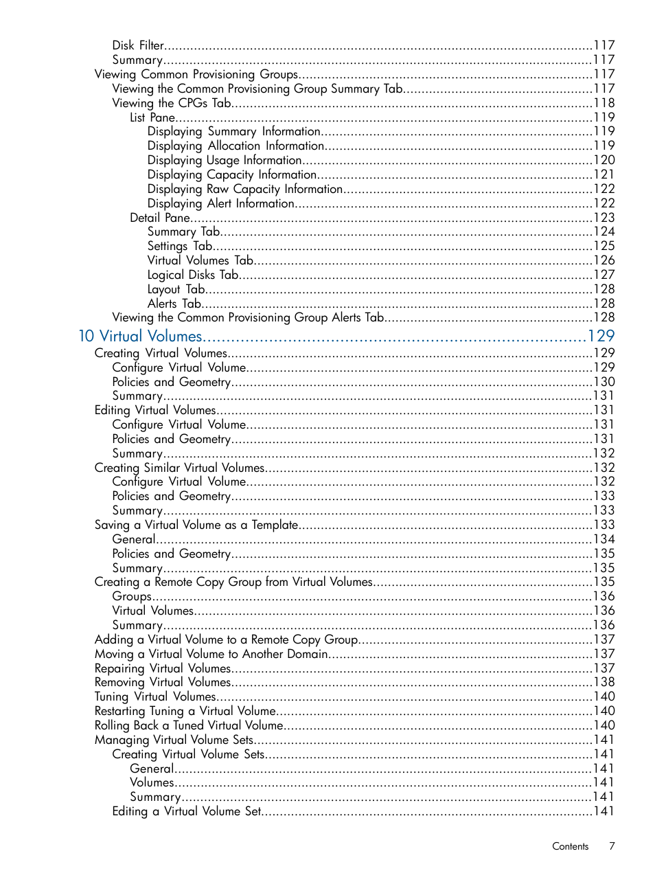 10 virtual volumes | HP 3PAR Operating System Software User Manual | Page 7 / 424