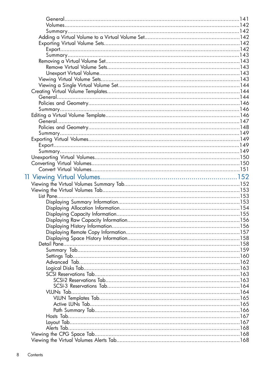11 viewing virtual volumes | HP 3PAR Operating System Software User Manual | Page 8 / 424