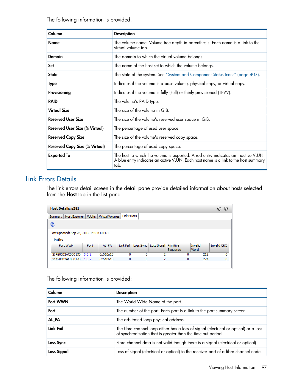 Link errors details | HP 3PAR Operating System Software User Manual | Page 97 / 424