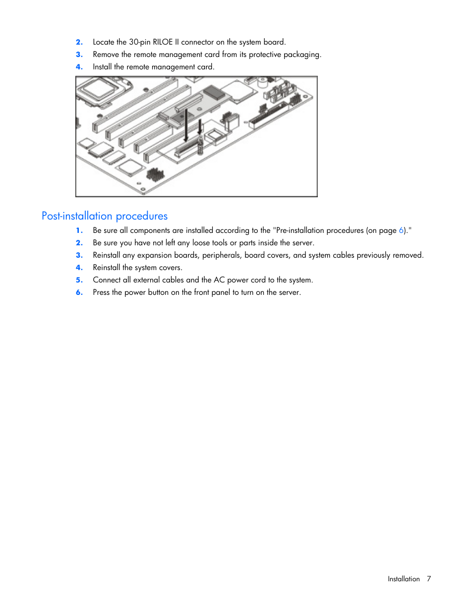 Post-installation procedures | HP Lights-Out 100 Remote Management User Manual | Page 7 / 32