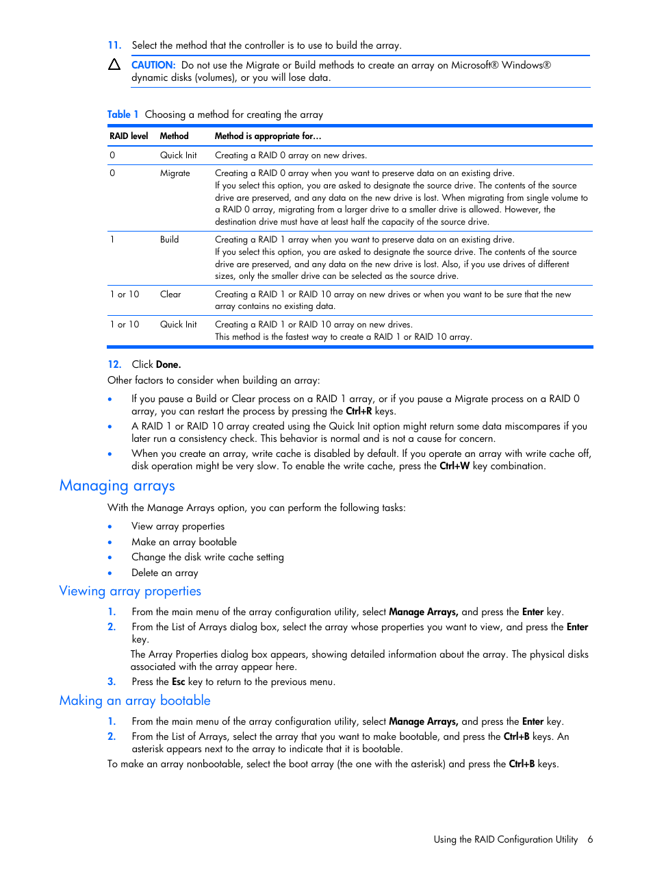 Managing arrays, Viewing array properties, Making an array bootable | HP ProLiant ML110 G4 Server User Manual | Page 6 / 16