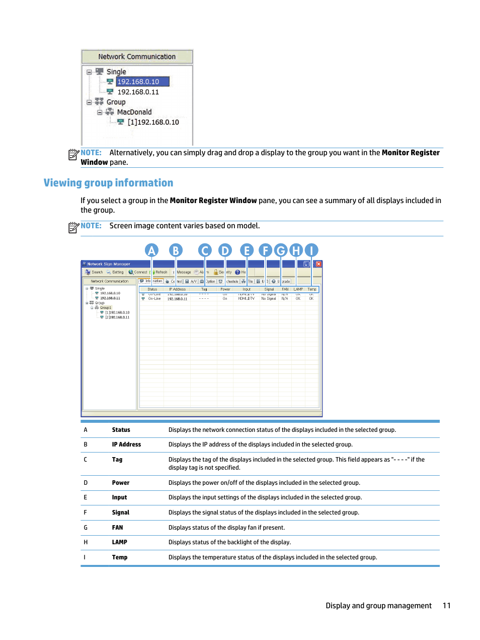 Viewing group information | HP LD5535 55-inch LED Digital Signage Display User Manual | Page 17 / 41